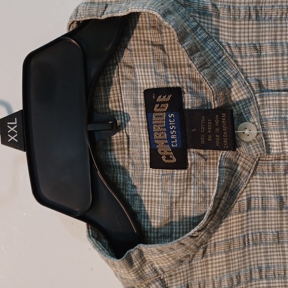 Cambridge Classics (New Deadstock) Lg Lt Olive Grn/blu Checked Band Clr SS Shrt - Picture 3 of 8